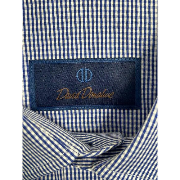 David Donahue Men's Gingham Print Button Dress Shirt in Blue/Wt -Sz 16.5 34/35 - Picture 5 of 7